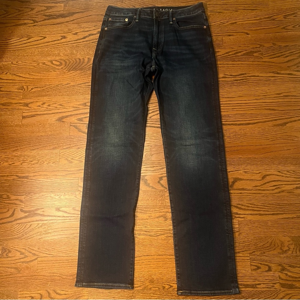 American Eagle Men's Dark Blue Airflex+ Relaxed Straight Jeans - 32x36